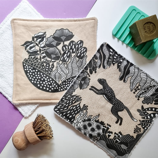 Cotton Linen Reusable Dishcloths in Subaquatic Tangle