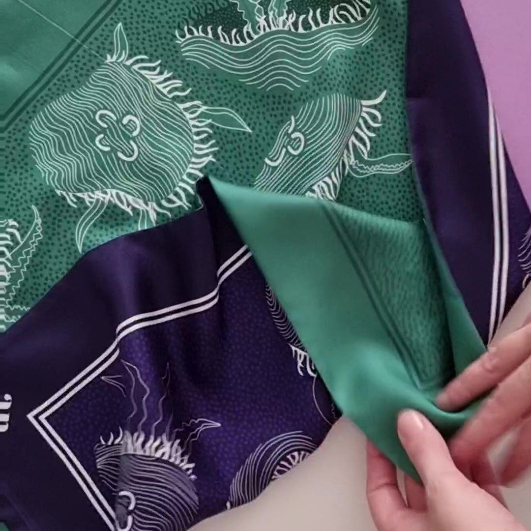 A video showing the colours and textures of the Aurelia silk twill furoshiki scarf in movement.